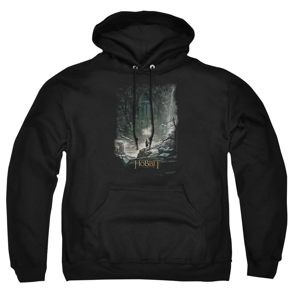 AN OFFCIALLY LICENSED HOBBIT AT SMAUGS DOOR ADULT UNISEX PULLOVER HOODIE BLACK