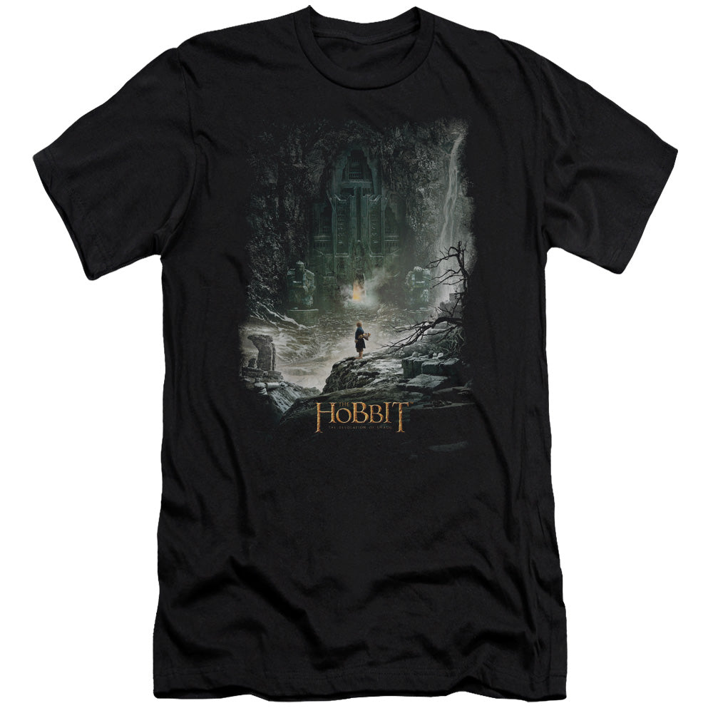 AN OFFCIALLY LICENSED HOBBIT AT SMAUGS DOOR MEN'S PREMIUM SLIM FIT T-SHIRT BLACK