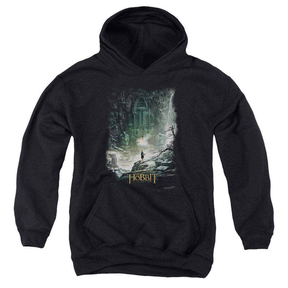 AN OFFCIALLY LICENSED HOBBIT AT SMAUGS DOOR YOUTH HOODIE BLACK