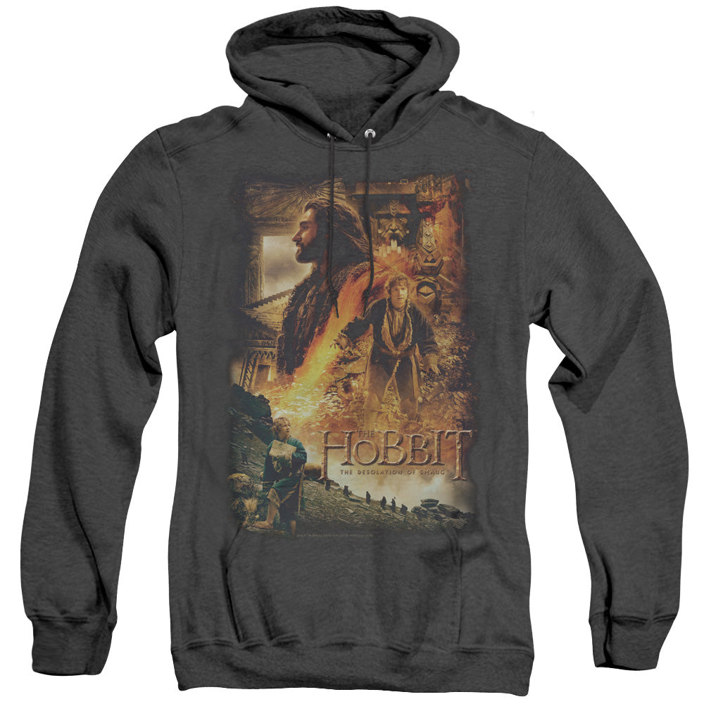 AN OFFCIALLY LICENSED HOBBIT GOLDEN CHAMBER ADULT UNISEX HEATHER PULLOVER HOODIE BLACK