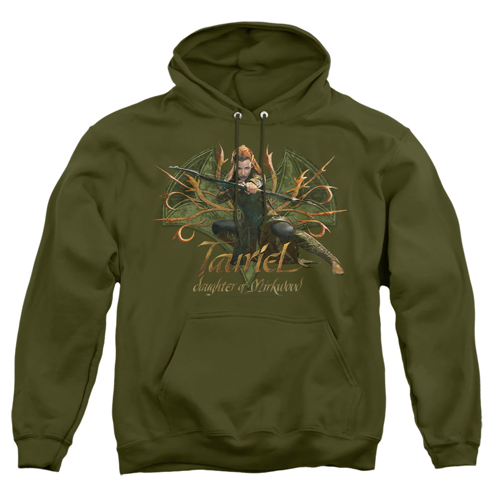 AN OFFCIALLY LICENSED HOBBIT TAURIEL ADULT UNISEX PULLOVER HOODIE MILITARY GREEN