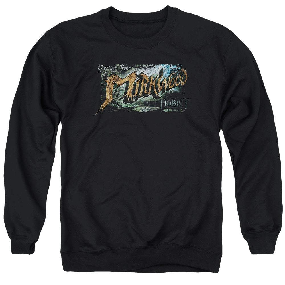 AN OFFCIALLY LICENSED HOBBIT GREETINGS FROM MIRKWOOD ADULT UNISEX CREWNECK SWEATSHIRT BLACK