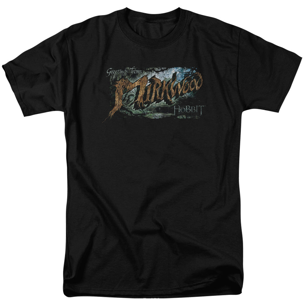 AN OFFCIALLY LICENSED HOBBIT GREETINGS FROM MIRKWOOD MEN'S REGULAR FIT T-SHIRT BLACK
