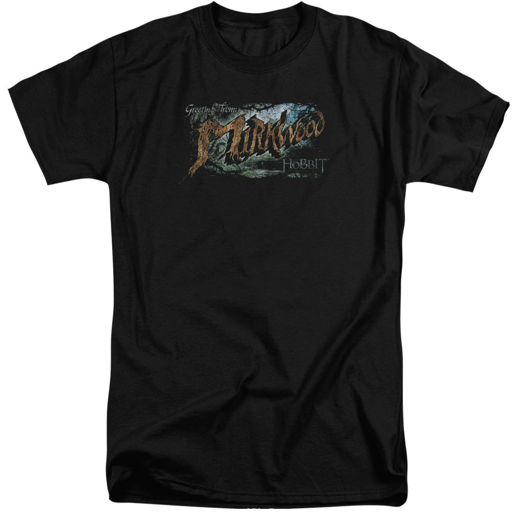 AN OFFCIALLY LICENSED HOBBIT GREETINGS FROM MIRKWOOD MEN'S TALL FIT T-SHIRT BLACK