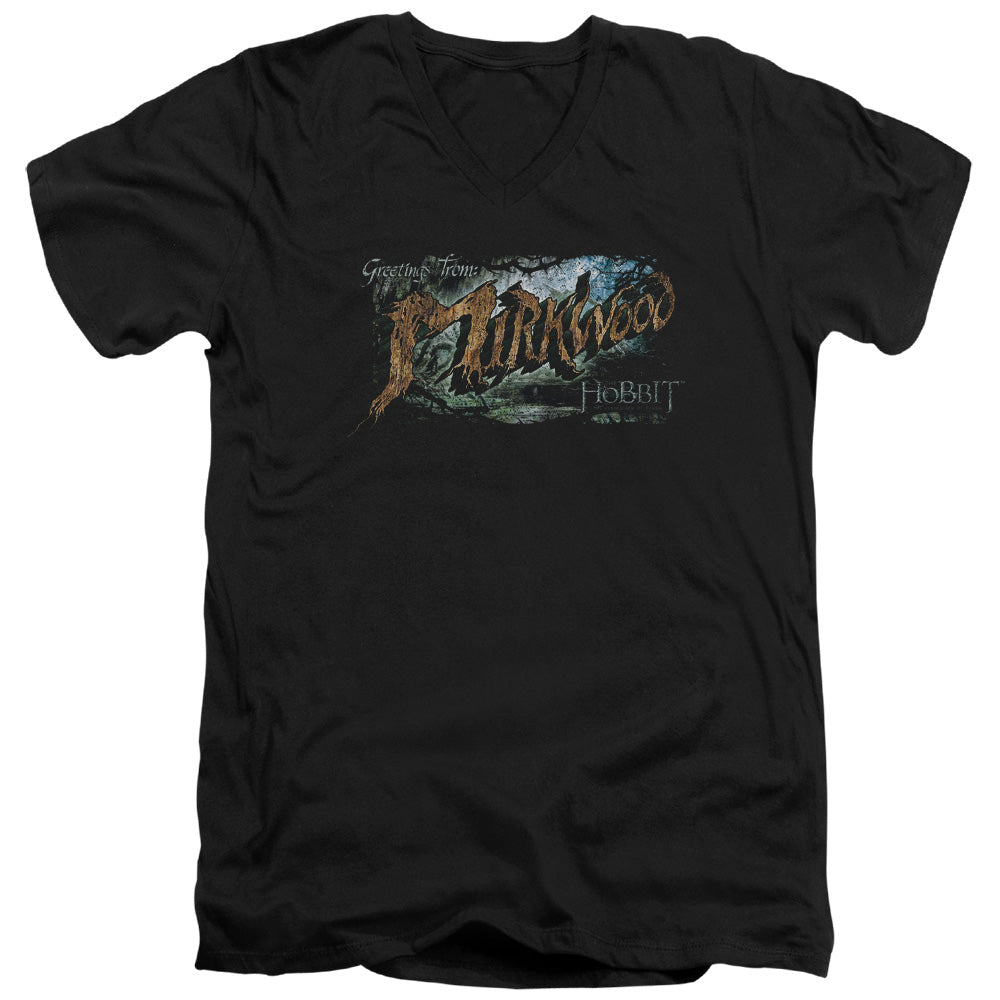 AN OFFCIALLY LICENSED HOBBIT GREETINGS FROM MIRKWOOD MEN'S V-NECK T-SHIRT BLACK
