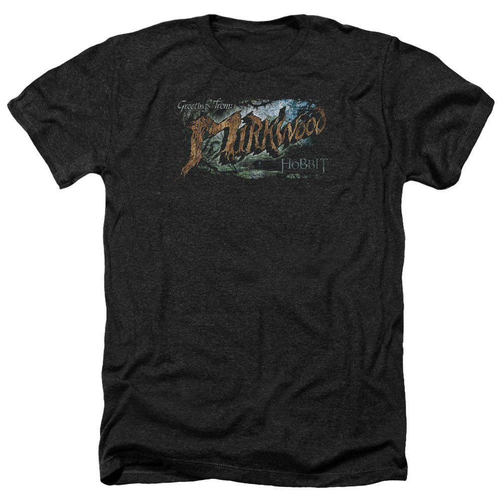 AN OFFCIALLY LICENSED HOBBIT GREETINGS FROM MIRKWOOD MEN'S HEATHER T-SHIRT CHARCOAL