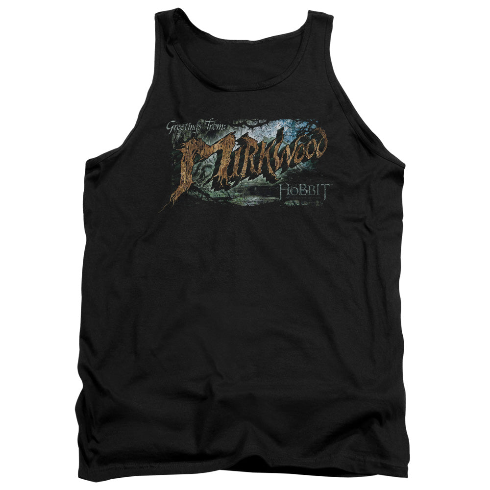 AN OFFCIALLY LICENSED HOBBIT GREETINGS FROM MIRKWOOD ADULT UNISEX TANK TOP BLACK