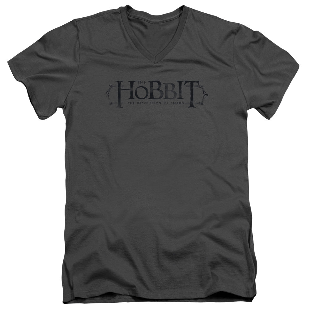 AN OFFCIALLY LICENSED HOBBIT ORNATE LOGO MEN'S V-NECK T-SHIRT CHARCOAL
