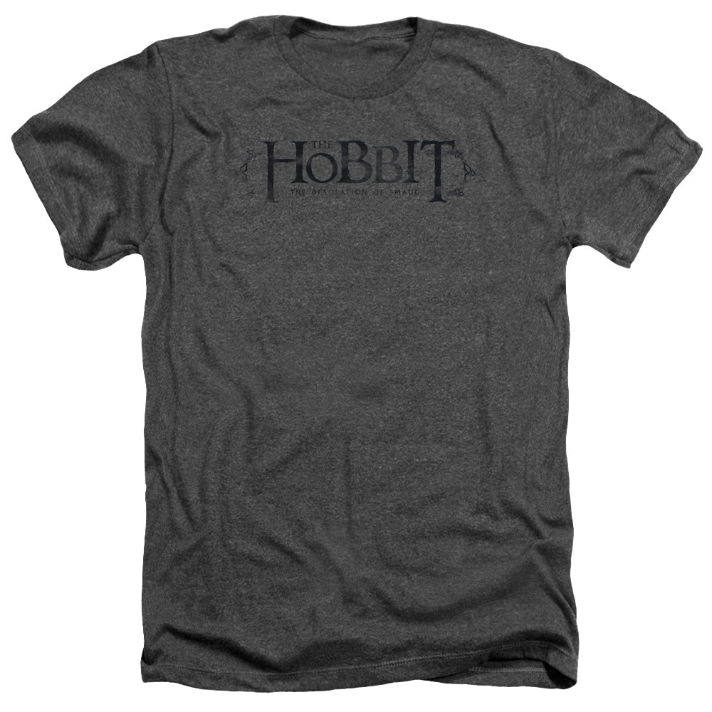 AN OFFCIALLY LICENSED HOBBIT ORNATE LOGO MEN'S HEATHER T-SHIRT CHARCOAL