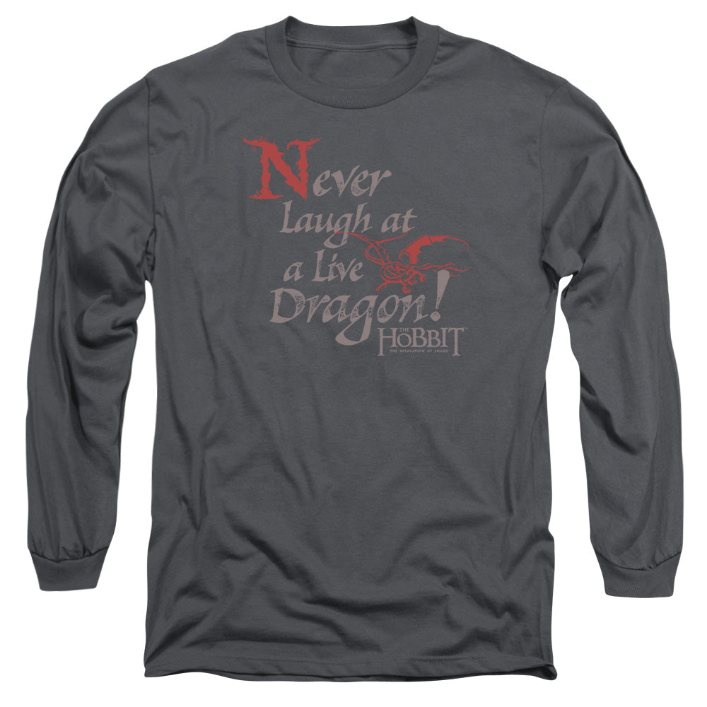 AN OFFCIALLY LICENSED HOBBIT NEVER LAUGH MEN'S LONG SLEEVE T-SHIRT CHARCOAL