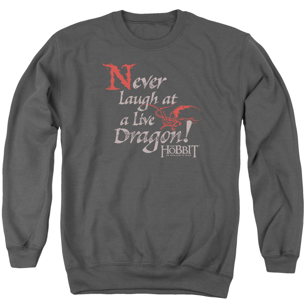 AN OFFCIALLY LICENSED HOBBIT NEVER LAUGH ADULT UNISEX CREWNECK SWEATSHIRT CHARCOAL