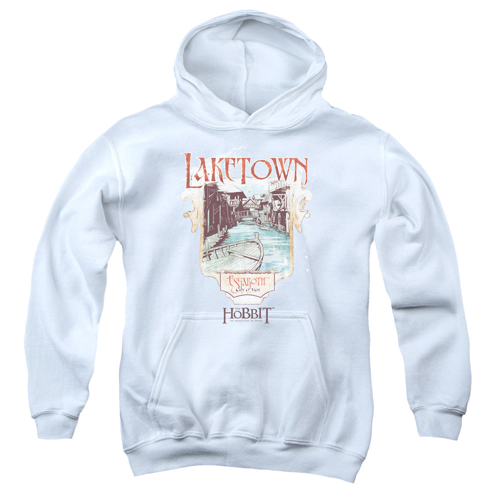 AN OFFCIALLY LICENSED HOBBITLAKETOWN HOBBITLAKETOWN YOUTH HOODIE WHITE