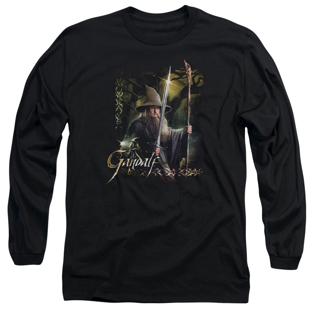AN OFFCIALLY LICENSED HOBBIT SWORD AND STAFF MEN'S LONG SLEEVE T-SHIRT BLACK