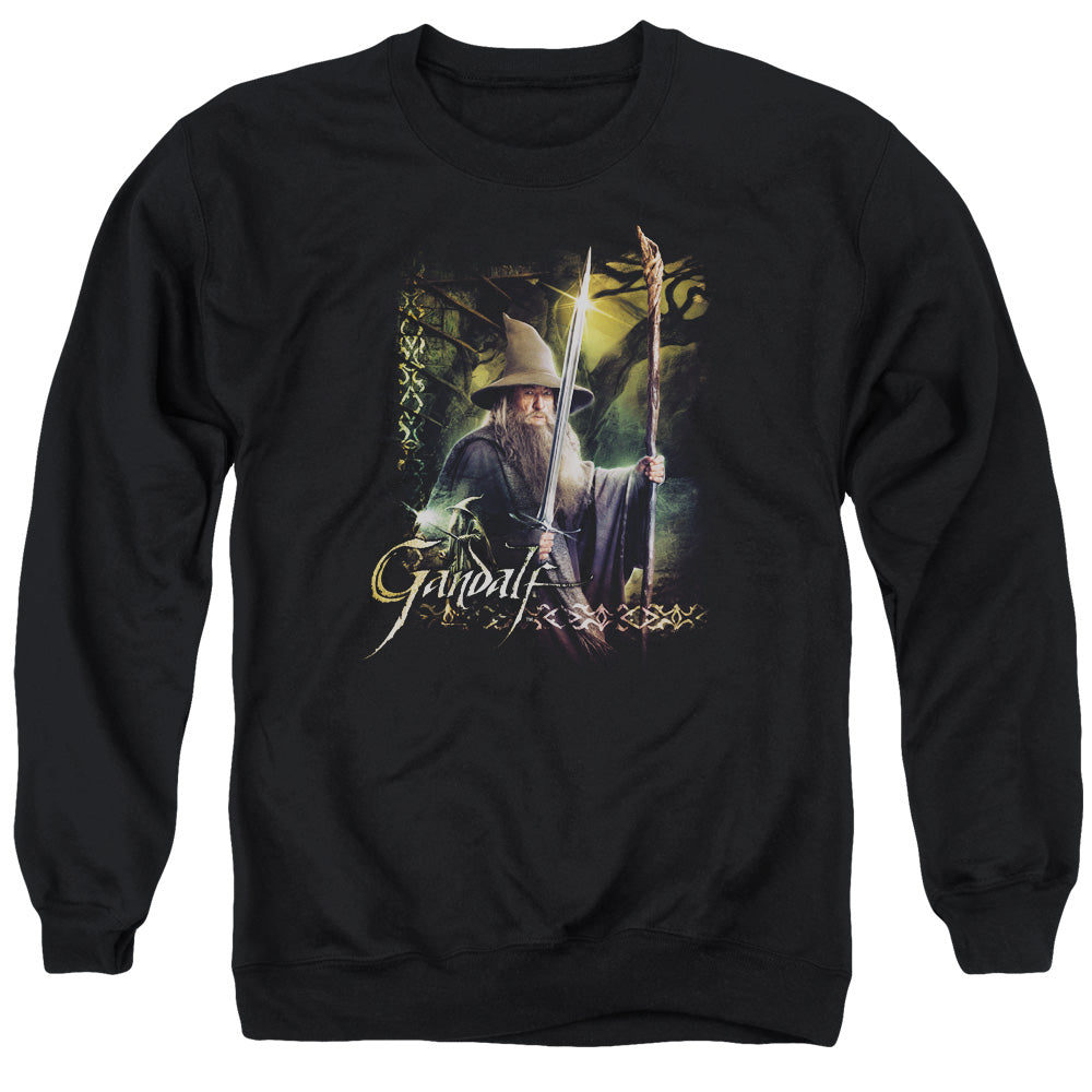 AN OFFCIALLY LICENSED HOBBIT SWORD AND STAFF ADULT UNISEX CREWNECK SWEATSHIRT BLACK