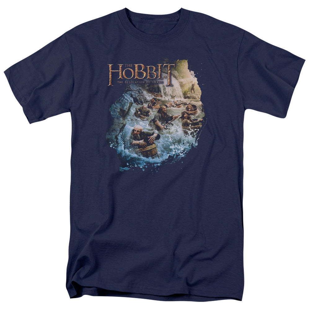 AN OFFCIALLY LICENSED HOBBIT BARRELING DOWN MEN'S REGULAR FIT T-SHIRT NAVY