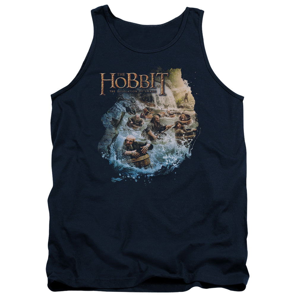 AN OFFCIALLY LICENSED HOBBIT BARRELING DOWN ADULT UNISEX TANK TOP NAVY
