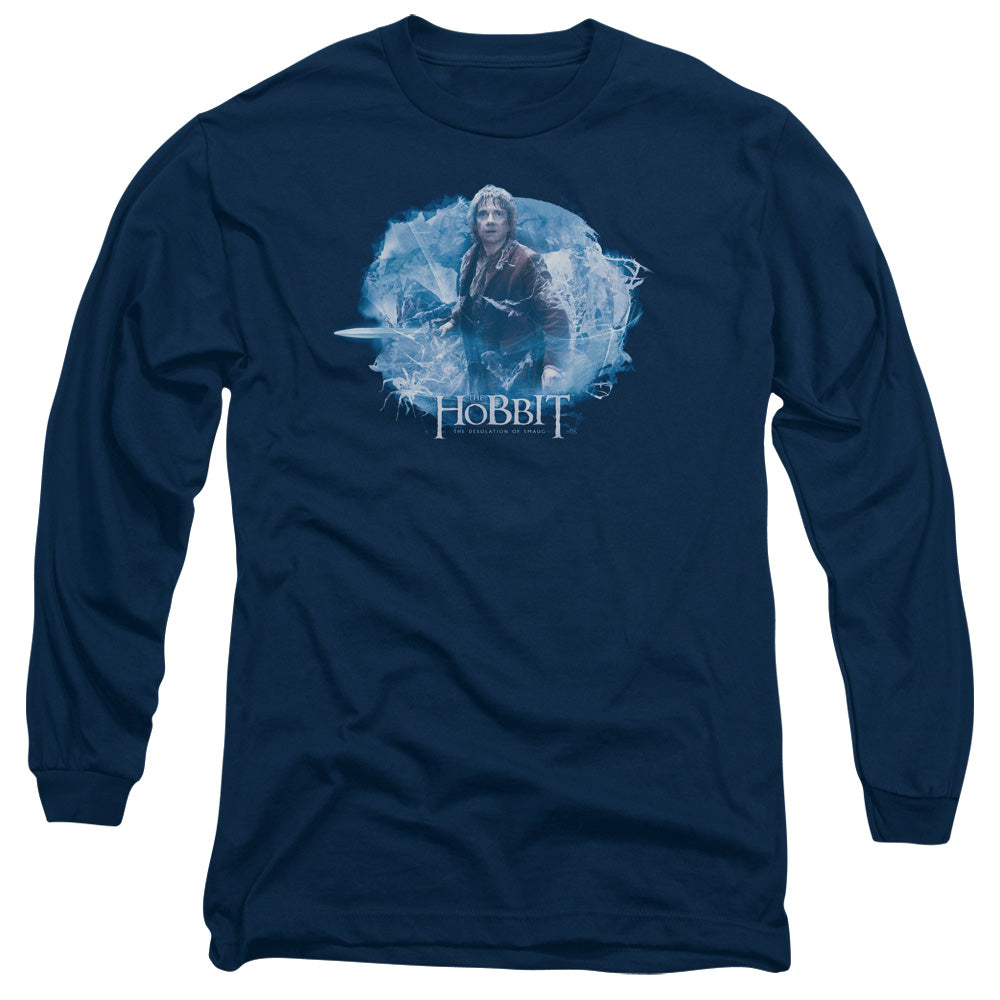 AN OFFCIALLY LICENSED HOBBIT TANGLED WEB MEN'S LONG SLEEVE T-SHIRT NAVY