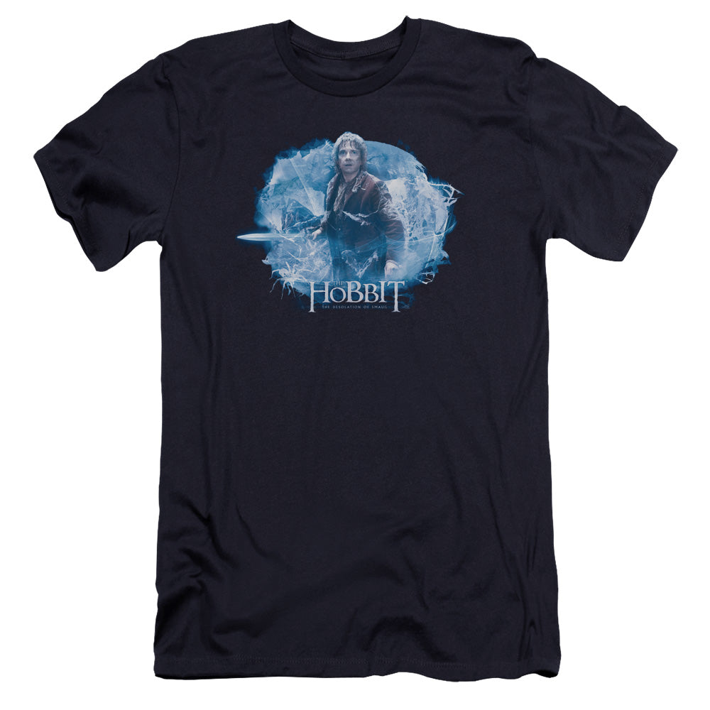 AN OFFCIALLY LICENSED HOBBIT TANGLED WEB MEN'S PREMIUM SLIM FIT T-SHIRT NAVY