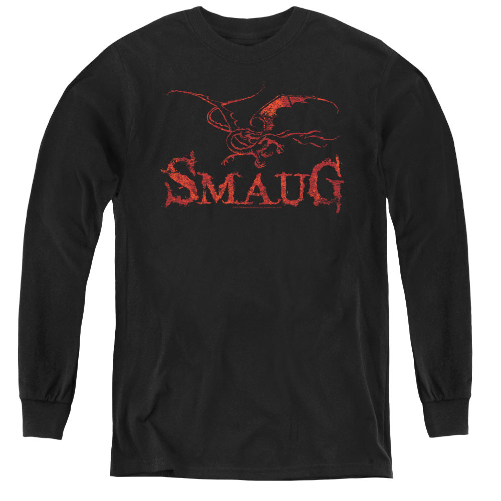 AN OFFCIALLY LICENSED HOBBIT DRAGON YOUTH LONG SLEEVE T-SHIRT BLACK