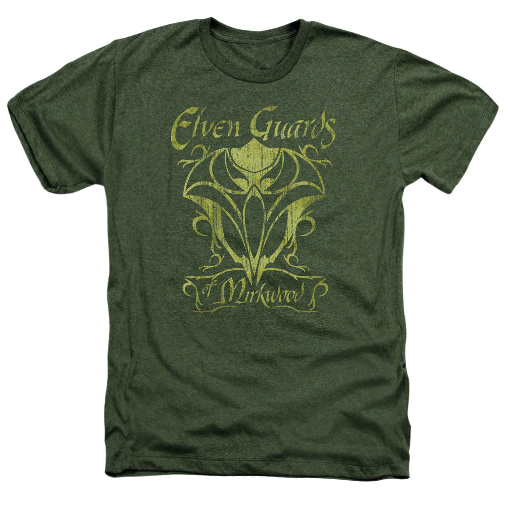 AN OFFCIALLY LICENSED HOBBIT GUARDS OF MIRKWOOD MEN'S HEATHER T-SHIRT MILITARY GREEN