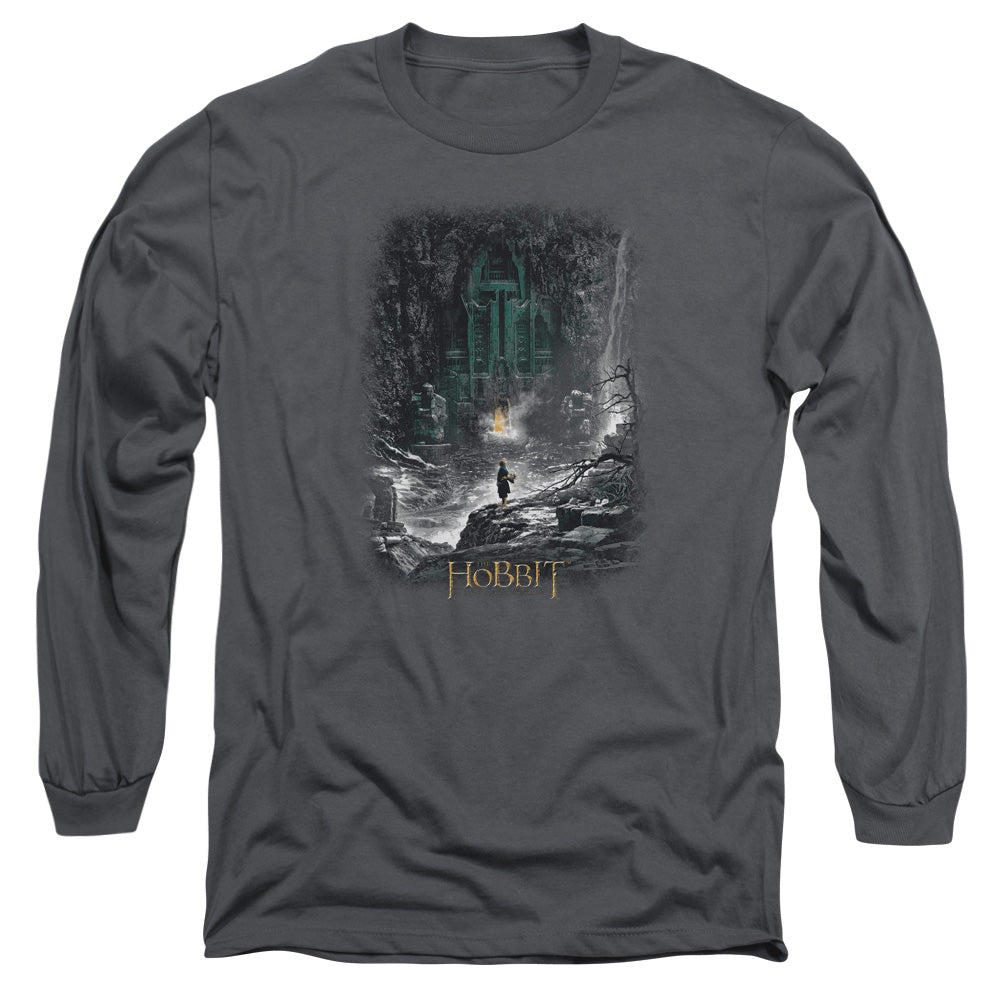 AN OFFCIALLY LICENSED HOBBIT SECOND THOUGHTS MEN'S LONG SLEEVE T-SHIRT CHARCOAL