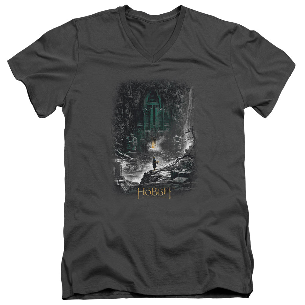 AN OFFCIALLY LICENSED HOBBIT SECOND THOUGHTS MEN'S V-NECK T-SHIRT CHARCOAL