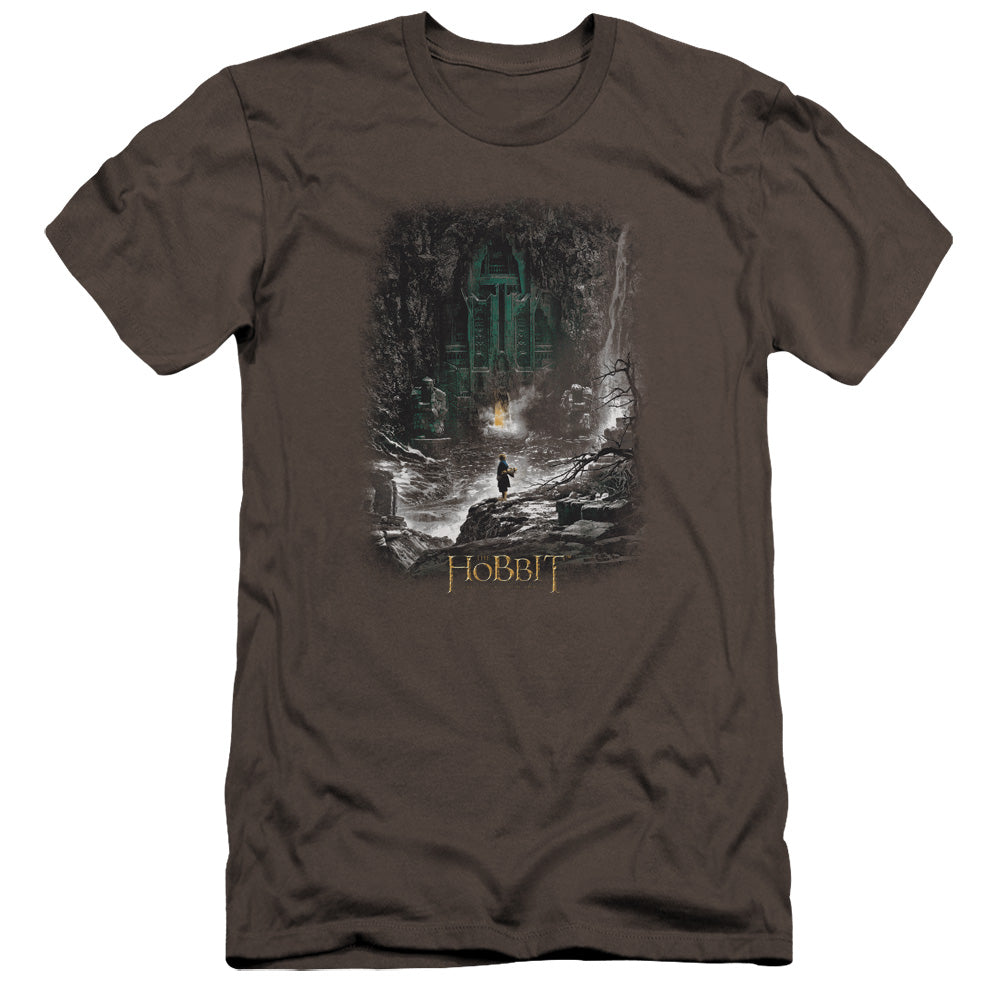 AN OFFCIALLY LICENSED HOBBIT SECOND THOUGHTS MEN'S PREMIUM SLIM FIT T-SHIRT CHARCOAL