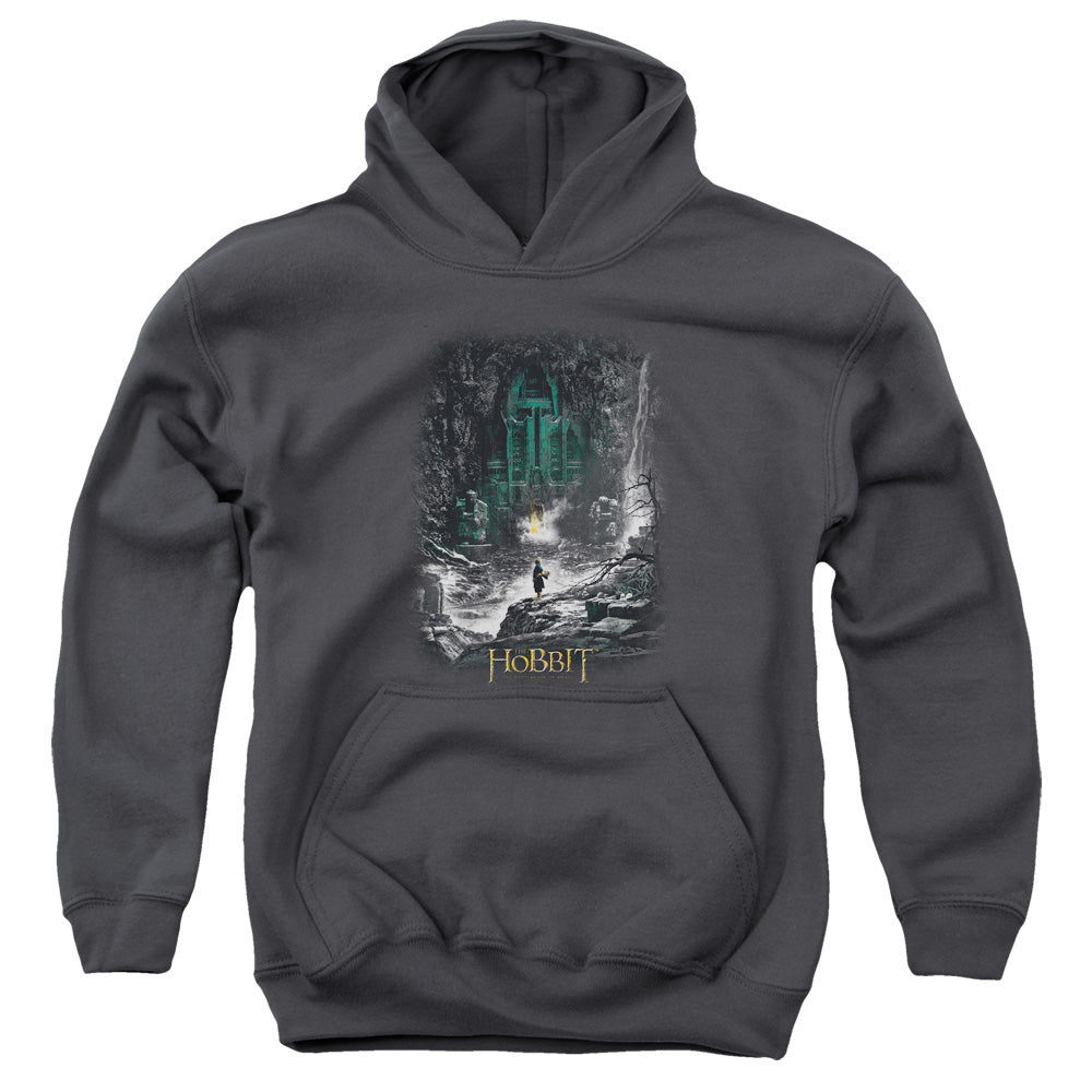 AN OFFCIALLY LICENSED HOBBIT SECOND THOUGHTS YOUTH HOODIE CHARCOAL