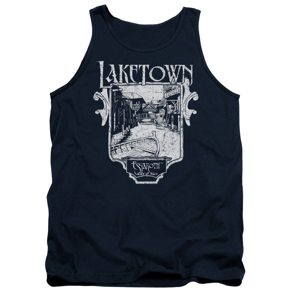 AN OFFCIALLY LICENSED HOBBIT LAKETOWN SIMPLE ADULT UNISEX TANK TOP NAVY
