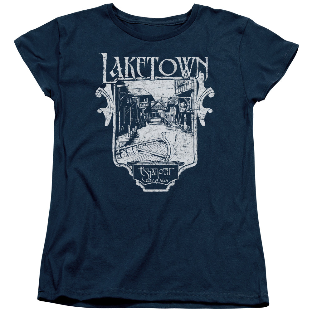 AN OFFCIALLY LICENSED HOBBIT LAKETOWN SIMPLE WOMEN'S REGULAR FIT T-SHIRT NAVY