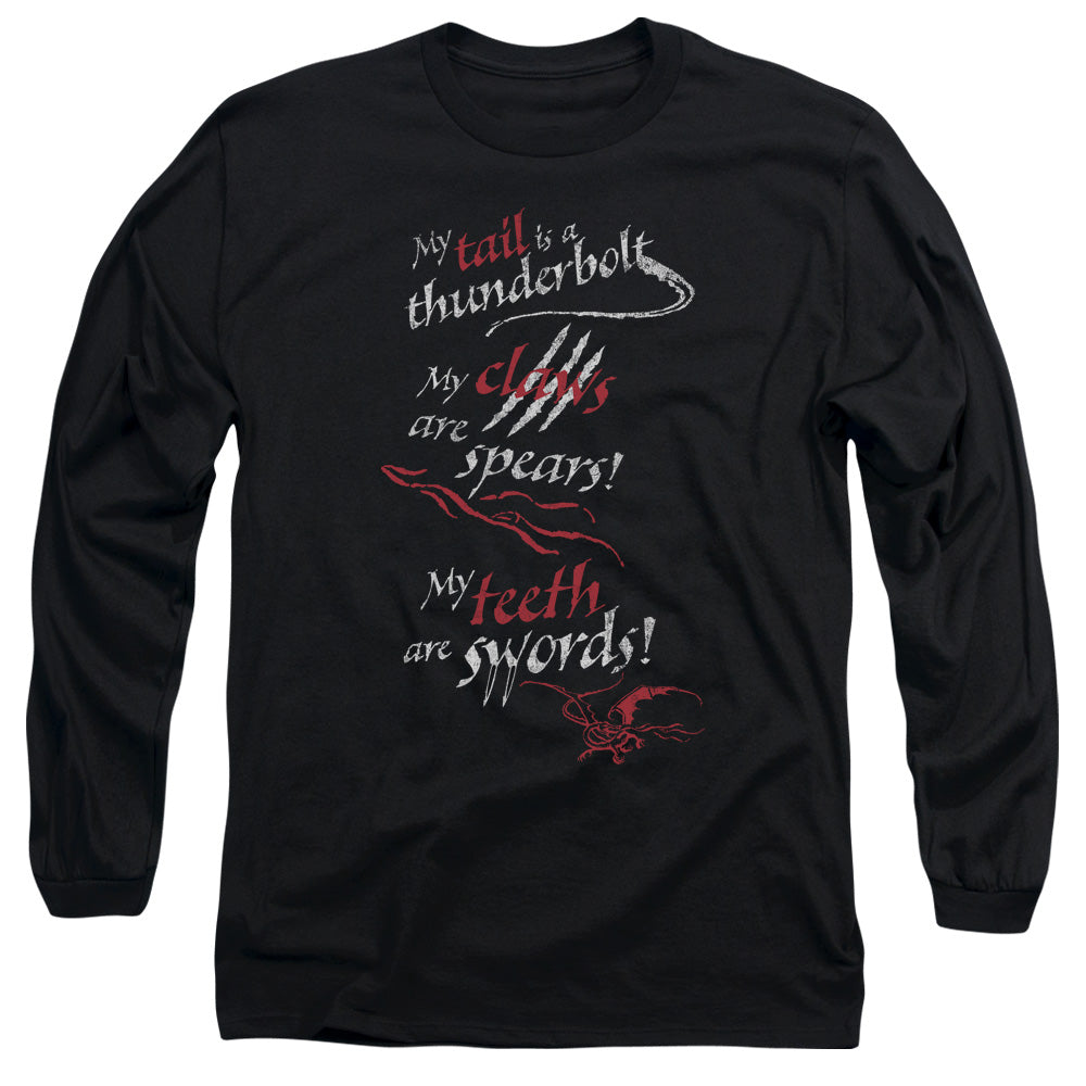 AN OFFCIALLY LICENSED HOBBIT TAIL CLAWS TEETH MEN'S LONG SLEEVE T-SHIRT BLACK