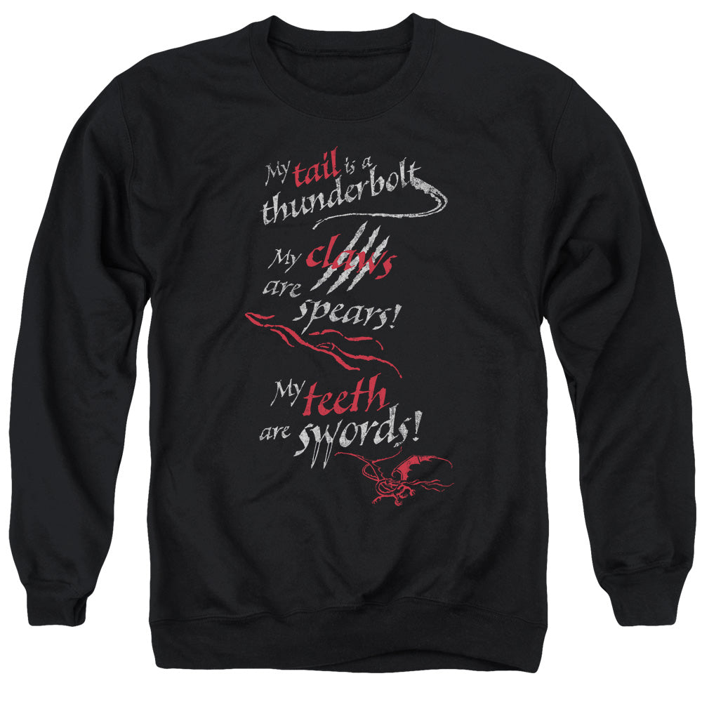 AN OFFCIALLY LICENSED HOBBIT TAIL CLAWS TEETH ADULT UNISEX CREWNECK SWEATSHIRT BLACK
