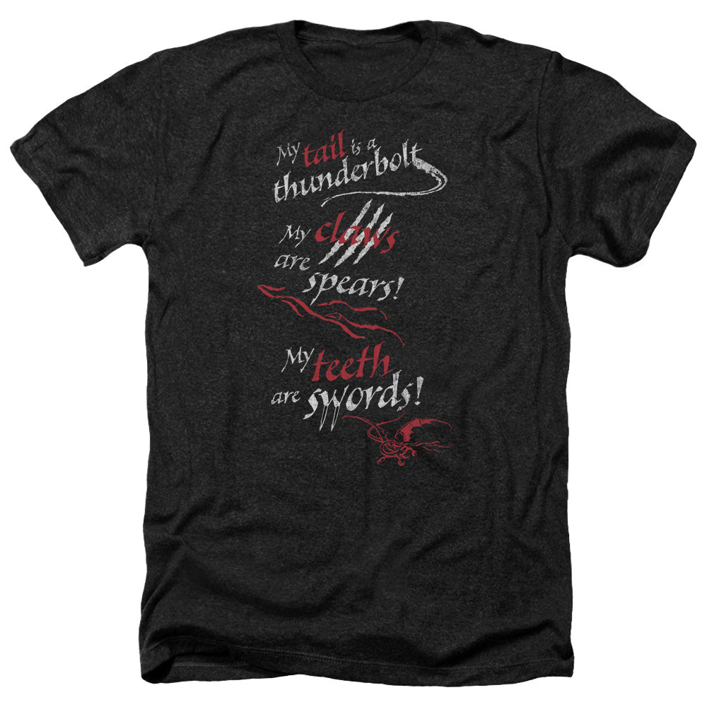 AN OFFCIALLY LICENSED HOBBIT TAIL CLAWS TEETH MEN'S HEATHER T-SHIRT CHARCOAL
