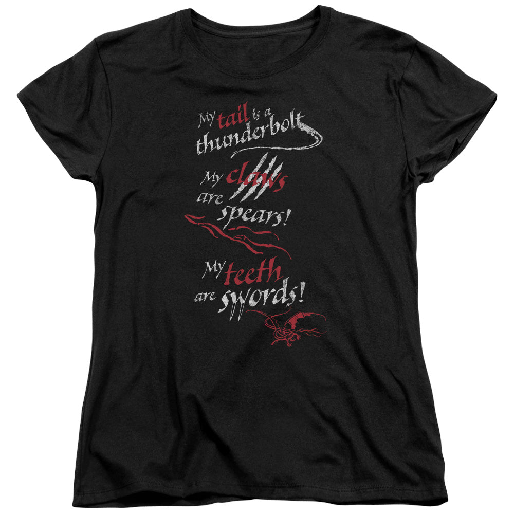 AN OFFCIALLY LICENSED HOBBIT TAIL CLAWS TEETH WOMEN'S REGULAR FIT T-SHIRT BLACK