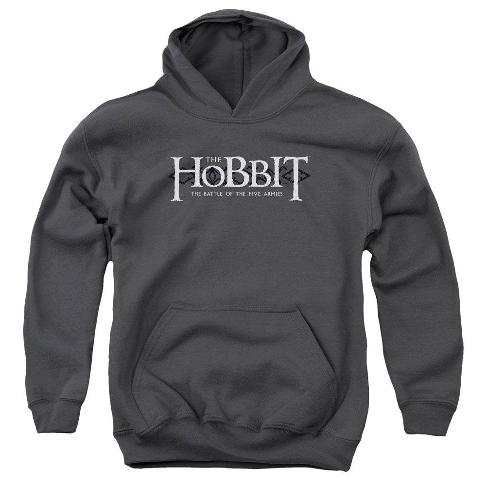 AN OFFCIALLY LICENSED HOBBIT ORNATE LOGO YOUTH HOODIE CHARCOAL