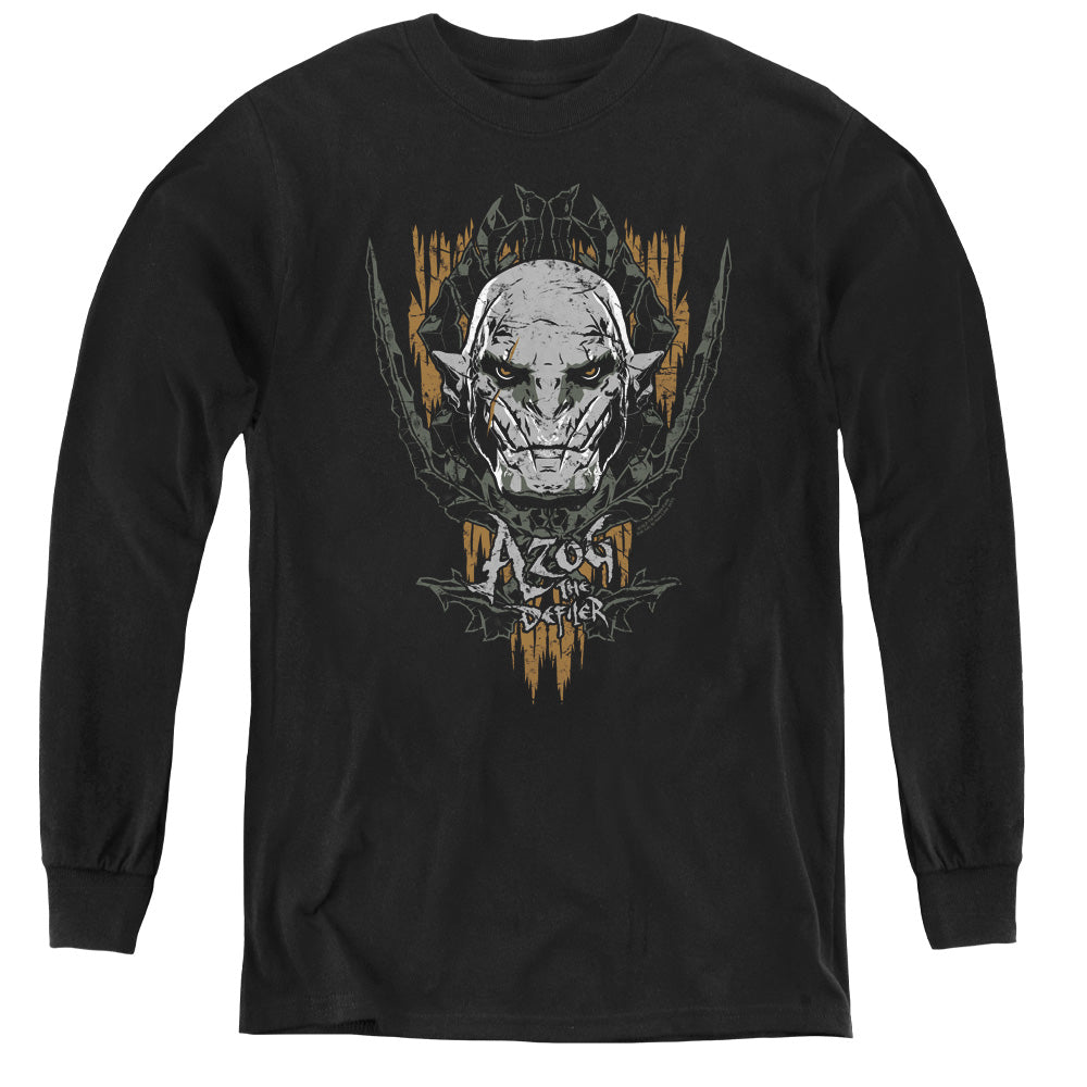 AN OFFCIALLY LICENSED HOBBIT AZOG YOUTH LONG SLEEVE T-SHIRT BLACK