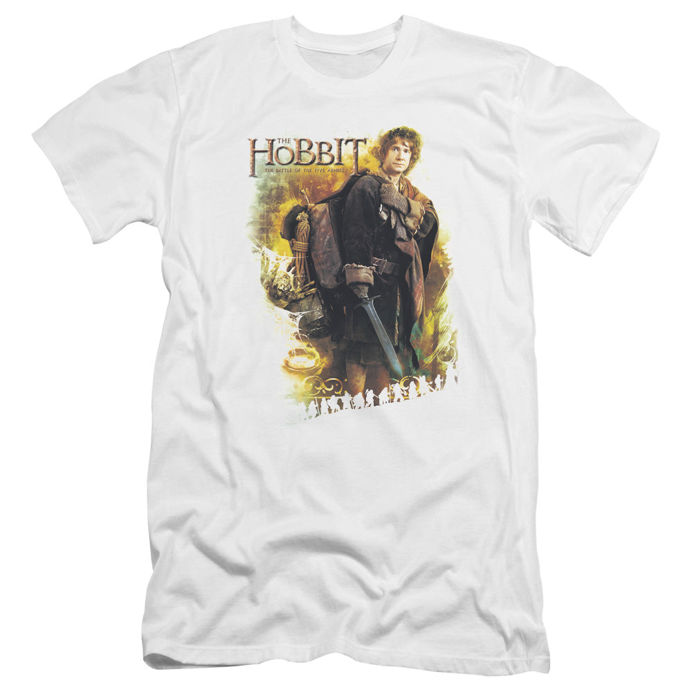 AN OFFCIALLY LICENSED HOBBIT BILBO MEN'S PREMIUM SLIM FIT T-SHIRT WHITE
