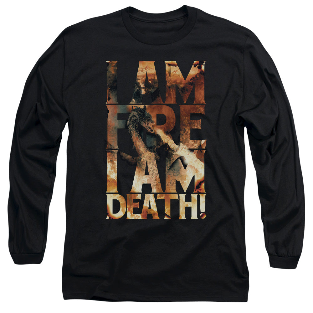 AN OFFCIALLY LICENSED HOBBIT I AM FIRE MEN'S LONG SLEEVE T-SHIRT BLACK