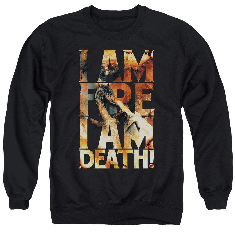 AN OFFCIALLY LICENSED HOBBIT I AM FIRE ADULT UNISEX CREWNECK SWEATSHIRT BLACK