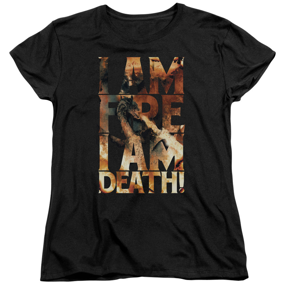 AN OFFCIALLY LICENSED HOBBIT I AM FIRE WOMEN'S REGULAR FIT T-SHIRT BLACK