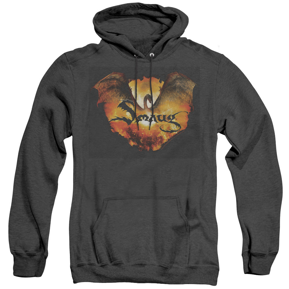 AN OFFCIALLY LICENSED HOBBIT REIGN IN FLAME ADULT UNISEX HEATHER PULLOVER HOODIE BLACK
