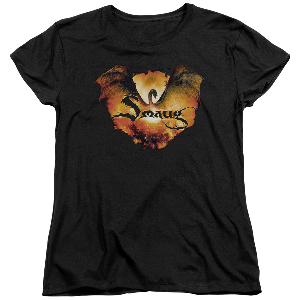 AN OFFCIALLY LICENSED HOBBIT REIGN IN FLAME WOMEN'S REGULAR FIT T-SHIRT BLACK