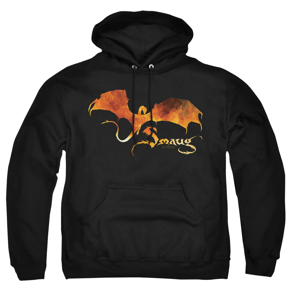 AN OFFCIALLY LICENSED HOBBIT SMAUG ON FIRE ADULT UNISEX PULLOVER HOODIE BLACK