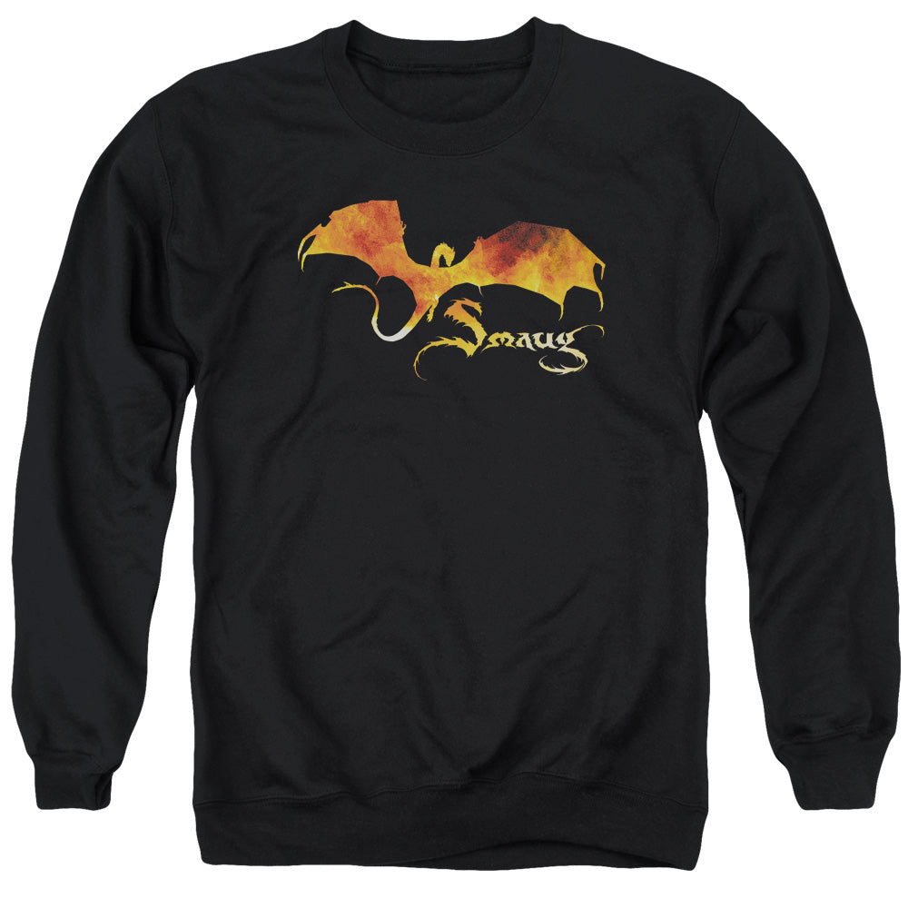 AN OFFCIALLY LICENSED HOBBIT SMAUG ON FIRE ADULT UNISEX CREWNECK SWEATSHIRT BLACK