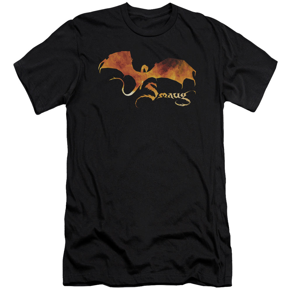 AN OFFCIALLY LICENSED HOBBIT SMAUG ON FIRE MEN'S PREMIUM SLIM FIT T-SHIRT BLACK