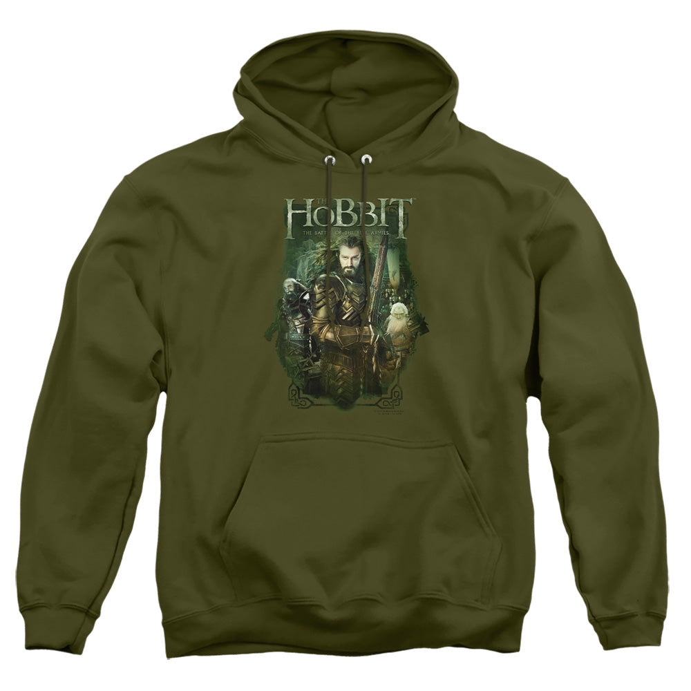 AN OFFCIALLY LICENSED HOBBIT THORIN AND COMPANY ADULT UNISEX PULLOVER HOODIE MILITARY GREEN