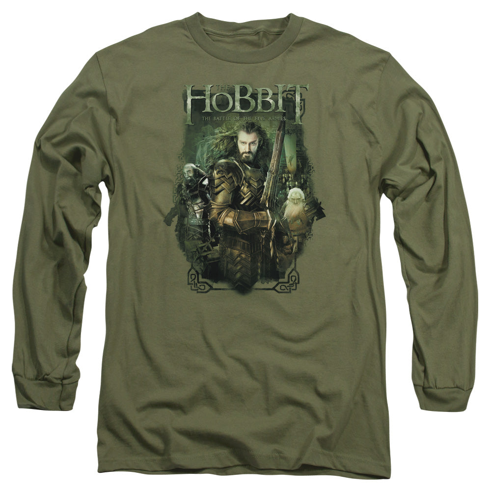 AN OFFCIALLY LICENSED HOBBIT THORIN AND COMPANY MEN'S LONG SLEEVE T-SHIRT MILITARY GREEN