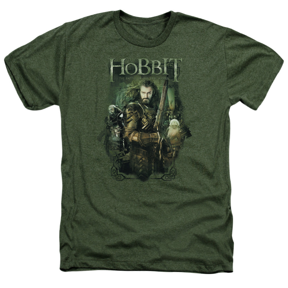 AN OFFCIALLY LICENSED HOBBIT THORIN AND COMPANY MEN'S HEATHER T-SHIRT MILITARY GREEN