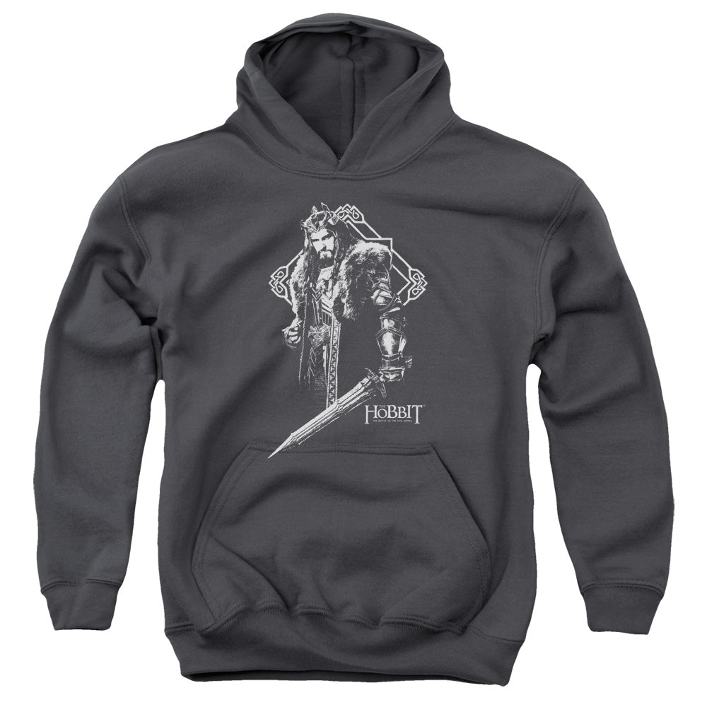 AN OFFCIALLY LICENSED HOBBIT KING THORIN YOUTH HOODIE CHARCOAL