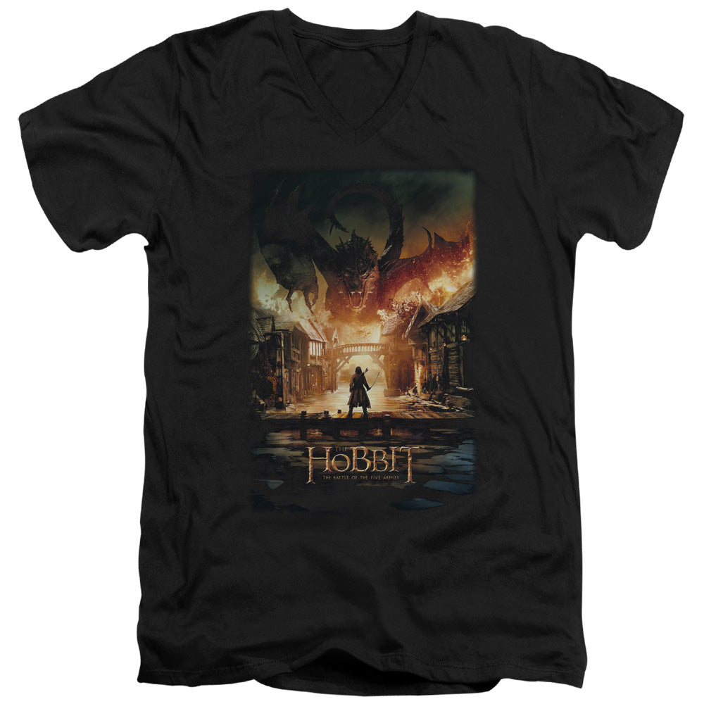 AN OFFCIALLY LICENSED HOBBIT SMAUG POSTER MEN'S V-NECK T-SHIRT BLACK
